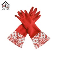 Cotton Flock Lining Long Rubber Household Glove